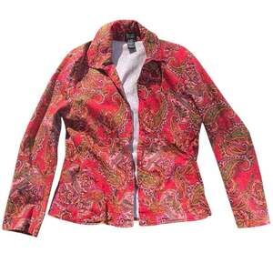 Vintage Marissa Studio Red Pink Multi Paisley Button Up Jacket Size Large